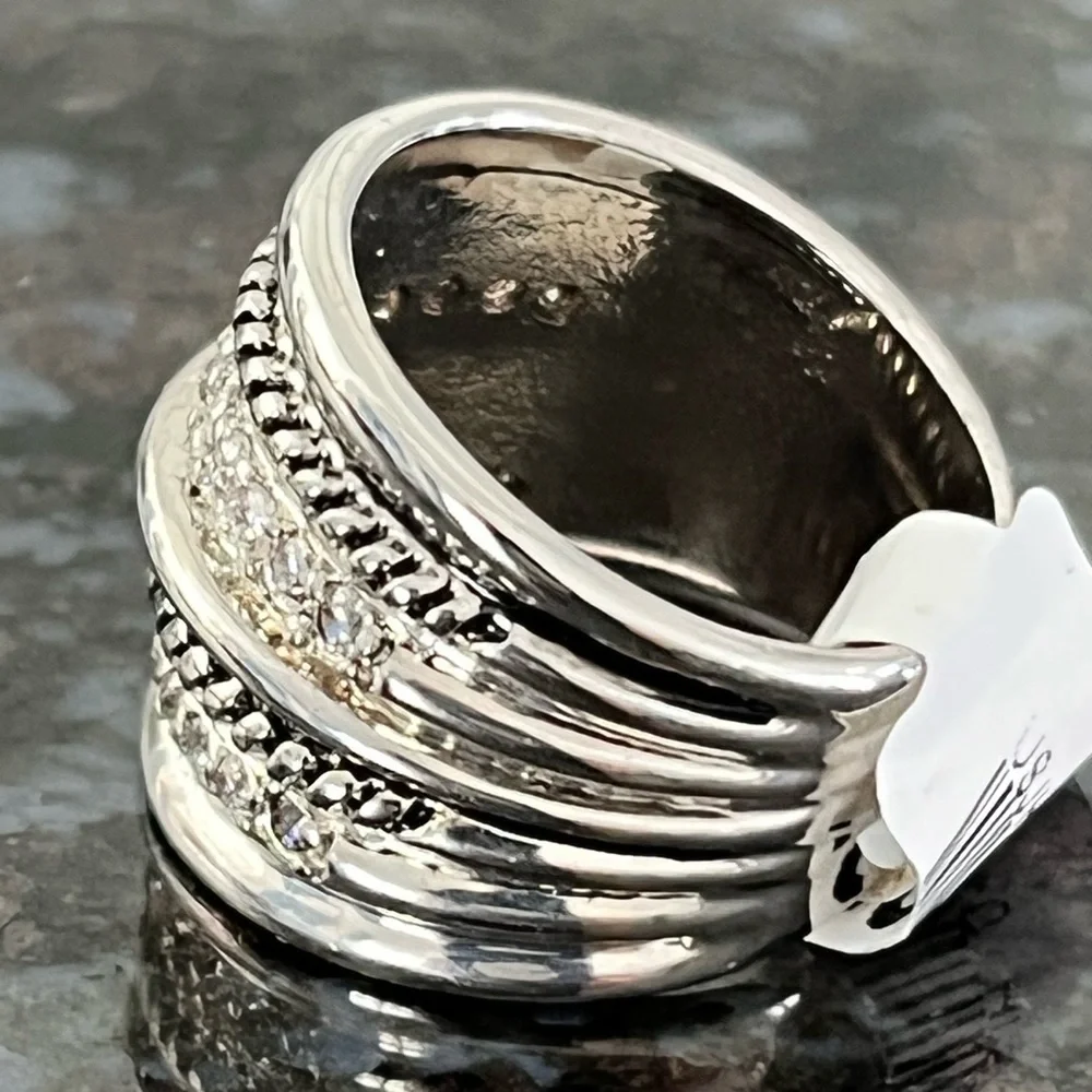 Thick Silvertone & CZ Casual Ring Sz 7 NWTs.